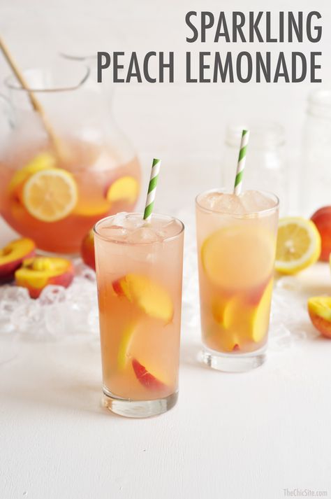 sparkling peach lemonade Kid Friendly Drinks, Sparkling Lemonade, Peach Baby Shower, Peach Lemonade, Refreshing Summer Drinks, Lemonade Recipes, Summer Drink, Punch Recipes, Drink Recipe