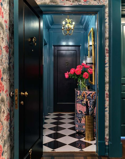 Gold Coast Sophistication by James Thomas LLC | 1stDibs Foyer Ideas Entryway, James Thomas, Stencil Wood, Dining Room Windows, Chicago Apartment, Maximalist Design, Clarence House, Entry Hallway, Window Room