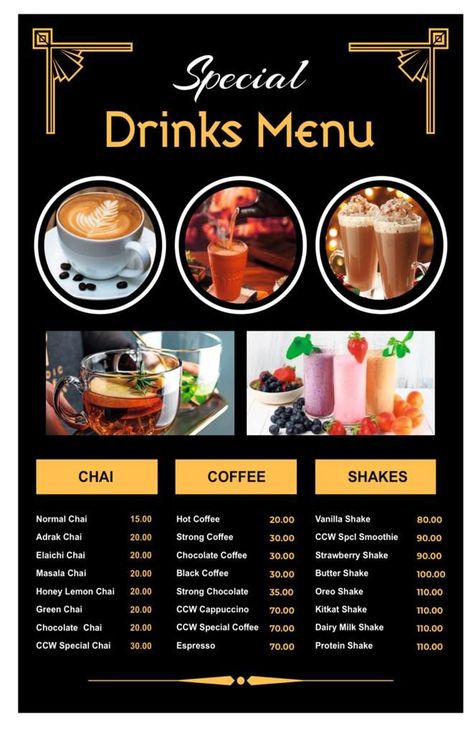 Special Chai , Coffee and Shakes...Special Menu Dispaly....😍 Menu List Design Ideas, Milkshake Menu Design, Drink Menu Design Ideas, Juice Bar Menu, Food Truck Business Plan, Drink Menu Design, Chai Samosa, Snack Rack, Juice Menu