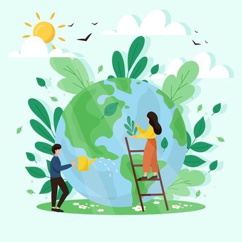 Save the planet concept | Free Vector #Freepik #freevector #globe #earth #eco #recycle Sustainable Graphics, Save Earth Drawing, Planet Illustration, Literature Posters, Globe Earth, Planet Drawing, Earth Drawings, Earth Illustration, Green Environment