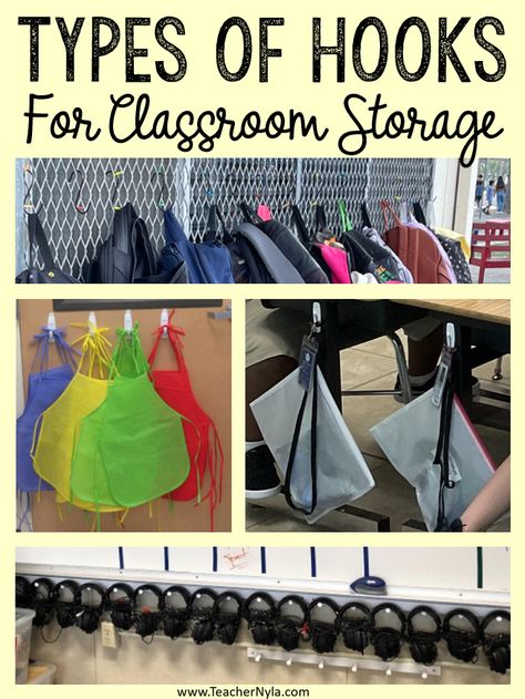 The Best way to use Hooks for Classroom Storage and Classroom Organization Book Bag Storage Classroom, Classroom Coat Rack, Student Backpack Storage Classroom, Bookbag Storage Classroom, Backpack Hooks Classroom, Headphone Organizer Classroom, Classroom Bookbag Storage Ideas, Classroom Backpack Storage Ideas, Classroom Backpack Storage