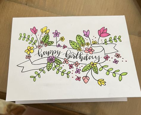 Birthday Cards Diy Colored Pencil, Floral Happy Birthday Card, Flower Bday Cards, Happy Birthday Card Flowers, Simple Birthday Drawings, Hand Drawn Birthday Cards, Flower Birthday Card, Christmas Card Making, Happy Birthday Cards Handmade