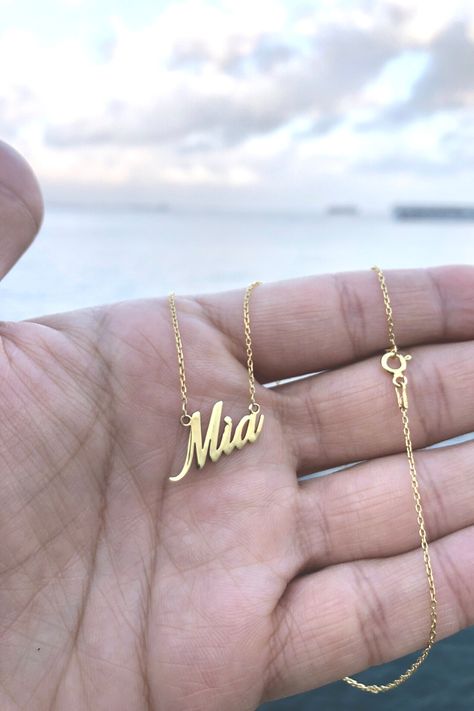 N A M E ∙ N E C K L A C E • Material: High Quality Solid 925 Sterling Silver • Dimensions: height sizes range from 8mm to 4mm . • Finish: Sterling Silver ∙ 18K Gold ∙ Rose Gold • All our jewelry is custom made by hand with Love and Care in our workshop #silvernecklace #silverjewelry #silver #jewelry #mia Gold Name Necklace, Name Necklace, Solid 925 Sterling Silver, Gold Rose, Gold Jewelry, Silver Jewelry, 18k Gold, Silver Necklace, 925 Sterling Silver