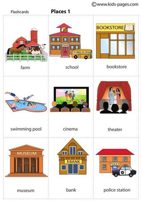 Learn English Vocabulary: Places in the City 15 Community Places, Community Helpers Preschool, Farm School, Esl Vocabulary, English Worksheets For Kids, Flashcards For Kids, English Vocab, English Activities, Learn English Vocabulary