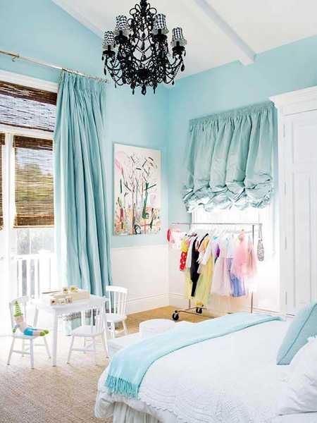 Light Blue Bedroom Colors, 22 Calming Bedroom Decorating Ideas Light Blue Girls Bedroom, Blue Girls Rooms, Blue Bedroom Colors, Girls Blue Bedroom, Girls Room Curtains, Girls Bedroom Curtains, Light Blue Bedroom, Girls Bed, Colorful Bedroom Decor