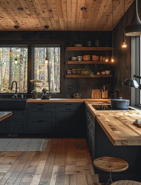 Rustic Kitchen Cabinets, Kitchen Decor Apartment, Rustic Kitchen Design, Cabin Kitchens, Wood Kitchen Cabinets, Kitchen Inspiration Design, Pantry Design, Kitchen Trends, Apartment Kitchen