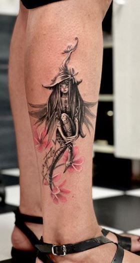 Fairy Witch Tattoo Ideas, Dark Fairy Tattoos For Women, Steampunk Fairy Tattoo, Dark Fairies Tattoo, Fairy Sleeve Tattoos For Women, Fairy Garden Tattoos For Women, Witchy Fairy Tattoo, Fantasy Fairy Tattoo, Witch Fairy Tattoo