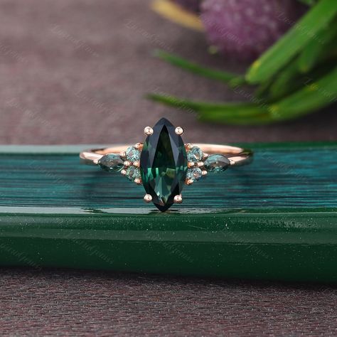 Teal Sapphire Marquise Ring, Green Sapphire Marquise Engagement Ring, Green Sapphire Jewelry, Green Marquise Ring, Marquise Cut Sapphire Ring, Vintage Sapphire Engagement Ring 1920s Art Deco Diamond, Green Marquise Engagement Ring, Blue Green Engagement Ring, Vintage Engagement Rings Marquise