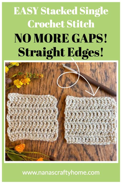 Learn the Stacked Single Crochet Stitch which is an alternative to the standard turning chain for crochet with this complete photo and video tutorial. Such an easy way to eliminate the gap at the beginning of a row. A clean and professional finish to all of your finished crochet projects and perfect straight edges! Clean Crochet Edges, Long Single Crochet Stitch, Finish Crochet Edges, Crochet Lessons Tutorials, Single Crochet Tutorial, Home Crochet Patterns, Straight Crochet, Crochet Hacks, Different Crochet Stitches