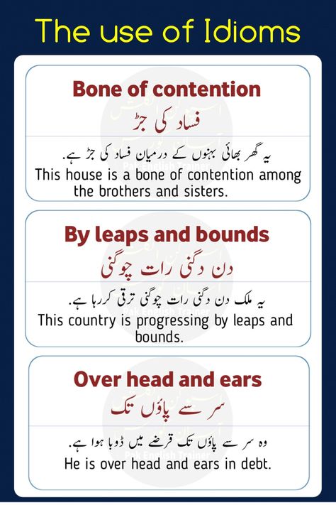 English Idioms - the use of english Idioms in English Sentences in Urdu - Spoken English #idioms #englishidioms Idioms With Urdu Meaning, Urdu Words In English, Urdu Idioms, Idioms For Kids, Advance Vocabulary, Daily English Vocabulary, Simple English Sentences, Learning Vocabulary, Basic English Sentences