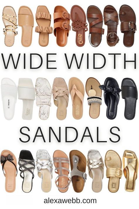 Wide Width Flat Sandals for Women in Neutrals and Colors - A curated collection of wide width sandals by Alexa Webb Sandals With Dresses, Flat Dressy Sandals, Size 11 Women Shoes Sandals, Wide Foot Sandals, Comfortable Sandals For Women Summer, Wide Sandals For Women, Wide Feet Sandals, Sandals For Wide Feet For Women, Dressy Sandals For Wedding