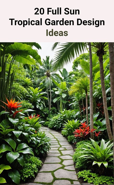 20 Full Sun Tropical Garden Design Ideas - Toolz Geek Tropical Garden Plants, Full Sun Garden, Small Tropical Gardens, Hibiscus Garden, Hawaiian Plants, Tropical Landscape Design, Small Garden Landscape, Tropical Garden Design, Sun Garden