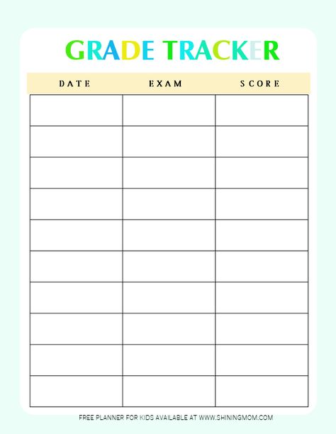 Kids Binder: 40 Free Printable PDF Planners for Kids Grade Tracker Printable, Study Planner Printable Free, Playful Parenting, Homework Tracker, Organization Notes, Student Binders, Planner Doodles, Grade Tracker, Study Planner Printable