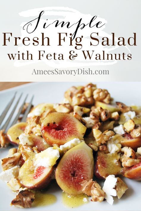 A simple and delicious fig salad recipe made with crumbled feta cheese, toasted walnuts and tossed with a dijon vinaigrette.  This easy side salad is the perfect way to enjoy ripe fresh figs! What To Do With Figs, Fig Recipes Dinner, Fresh Fig Recipes Simple, Fresh Fig Recipes, Fig Recipes Fresh, Fig Salad Recipes, Easy Side Salad, Fig Varieties, Fig Salad