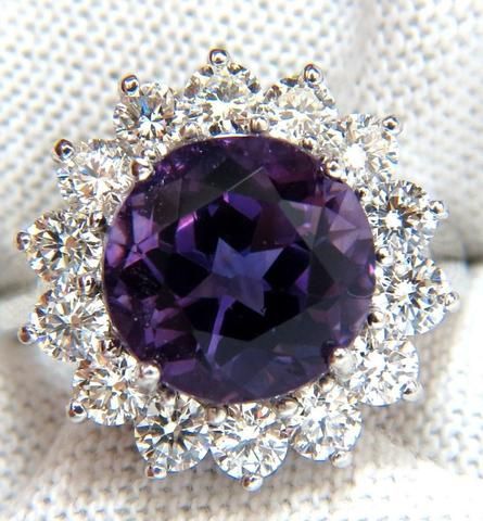 6.43CT NATURAL BRILLIANT ROUND BRIGHT PURPLE AMETHYST DIAMOND RING 14KT  $3,300.00 Purple Diamond Ring, Raw Sapphire Ring, Pink Diamond Jewelry, Jewlery Rings, Silver Leaf Ring, Princess Diamond Ring, Marquise Diamond Engagement Ring, Amethyst And Diamond Ring, Purple Sparkle