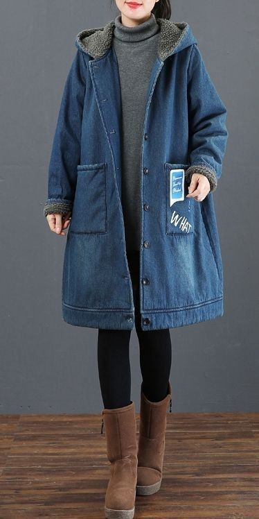 Blue Jean Outfits, Thick Coat, Denim Hoodie, Coat Women Fashion, Blue Coat, Coat For Women, Outfit Jeans, Denim Coat, Winter Coats Women