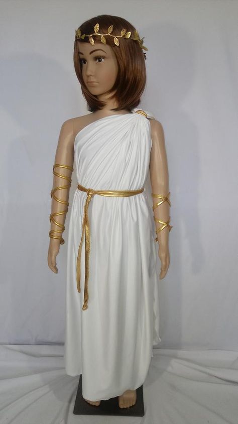 Greek Goddess Gown, Gold Halloween Costume, Artemis Costume, Diy Toga, Aphrodite Costume, Egyptian Fancy Dress, Artemis Greek Goddess, Gown Belt, Roman Clothes