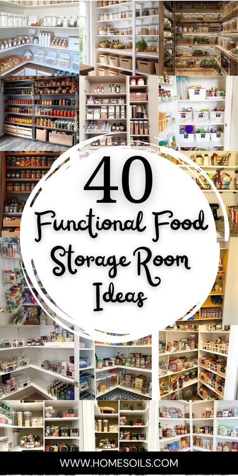 Maximize your space with 40 functional food storage room ideas, perfect for keeping your pantry organized and stylish. Visit our site for smart storage tips! Storage Rooms Ideas, Food Storage Room Ideas, Storage Room Ideas, Canned Good Storage, Food Storage Rooms, Storage Rooms, Food Pantry Organizing, Food Storage Organization, Small Pantry