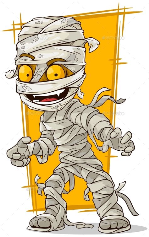 A vector illustration of cartoon scary mummy with yellow eyes Mummy Wrap, Cartoon Halloween, Zombie Art, Cartoon Monsters, Graffiti Characters, Halloween Illustration, Halloween Drawings, Halloween Cartoons, Halloween Clipart