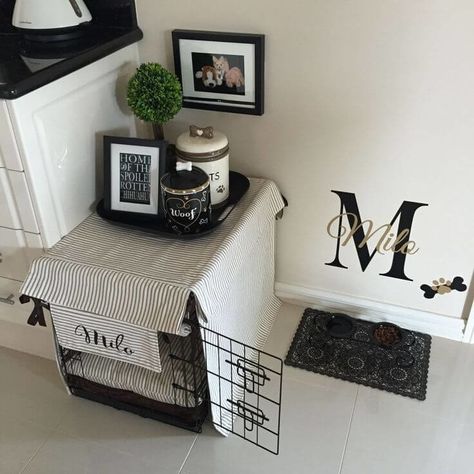 Small Dog Crate, Puppy Room, Dog Corner, Crate Ideas, Dog Spaces, Wall Aesthetic, Puppy House, Teenage Room, Dog Playpen