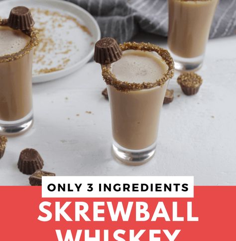 3 Ingredient Skrewball Whiskey Peanut Butter Cup Shots - Homebody Eats Skrewball Whiskey Pudding Shots, Skrewball Whiskey Shot Recipes, Screwball Whiskey Shots, Screwball Pudding Shots, Screwball Shots, Thanksgiving Shot Recipes, Screwball Whiskey Recipes, Shotcuterie Board, Screwball Whiskey Drinks