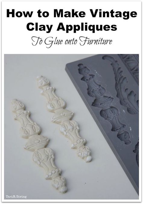 How to Make Vintage Clay Appliques to Glue onto Furniture - Take your DIY furniture makeovers to the next level with these affordable clay molds! Thrift Diving Diy Furniture Appliques, Clay Molds, Furniture Appliques, Formy Silikonowe, Diy Makeover, Vintage Diy, Refurbished Furniture, Molding Clay, Furniture Restoration