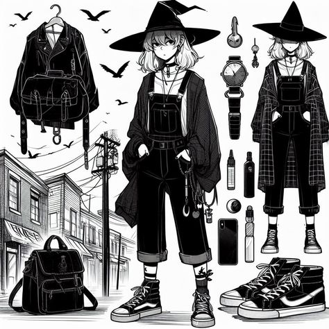 Pagan Outfits Witches, Urban Fantasy Outfit, Teenage Witch Outfits, Wiccan Outfits, Witch Outfit Modern, Witch Ocs, Witchcore Outfit, Modern Witch Outfit, Urban Witch