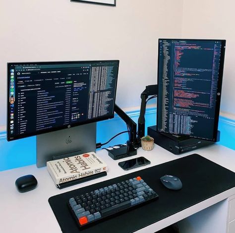 Programmers Desk, Modern Home Offices, Computer Desk Setup, Home Studio Setup, From Software, Custom Computer, Desktop Setup, Tim Ferriss, Bedroom Setup