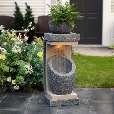 Outdoor Fountains - Bed Bath & Beyond Modern Water Fountain, Bowl Sculpture, Outdoor Waterfall Fountain, Patio Fountain, Decorative Fountains, Modern Water Feature, Sculpture Outdoor, Outdoor Fountains, Outdoor Water Feature