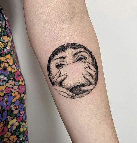 by Michele Volpi Fornasetti Tattoo, Monochromatic Tattoo, 22 Tattoo, Lina Cavalieri, Surreal Tattoo, Sibling Tattoos, Original Tattoos, Piero Fornasetti, Print Design Art