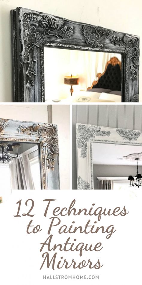 Painted Ornate Mirror, Painted Mirrors Ideas, Ornate Mirror Makeover, Old Mirror Makeover Diy, Old Mirror Makeover, Old Mirror Ideas, Mirror Frame Makeover, Refurbished Mirror, Distressed Mirror Frame