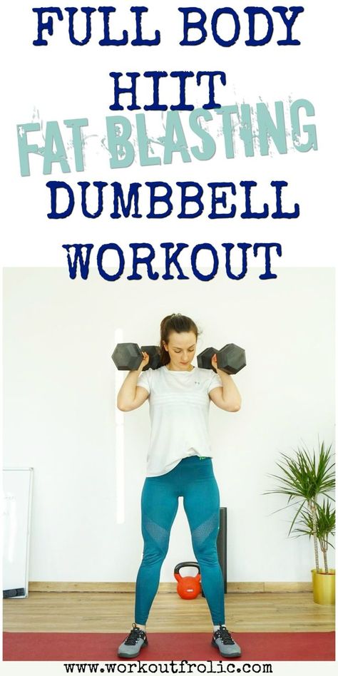 Work your whole body with this intense and sweaty HIIT dumbbell workout that you can also do at home! Full Body Hiit, Dumbbell Exercises, Full Body Hiit Workout, Hiit Training, Stomach Fat, Body Fitness, Dumbbell Workout, Hiit Workout, Lose Belly