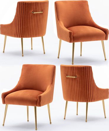 Everly Quinn Baudel Velvet Side Chair | Wayfair Burnt Orange Dining Chairs, Velvet Side Chair, Orange Dining Chairs, Dressing Chair, Orange Chair, Chair Wood, Arm Chair Covers, Chairs Dining, Colour Orange