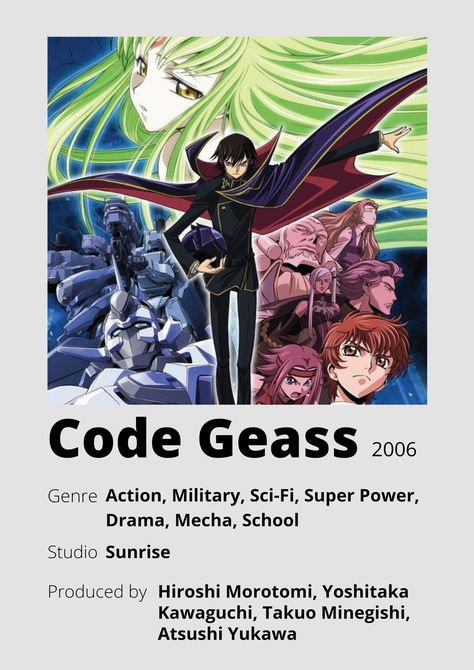 Code Geass Anime Poster, Code Geass Minimalist Poster, Code Geass Poster, Code Geass Anime, Anime Watchlist, Code Geass Wallpaper, Genre Posters, Code Geass Lelouch, Poster Information