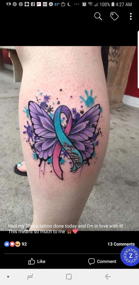 Thyroid Tattoo, Crohns Tattoo, Survivor Tattoo, Butterfly Wrist Tattoo, Awareness Tattoo, Tattoos With Kids Names, Butterfly Tattoos For Women, Ribbon Tattoos, Turtle Tattoo