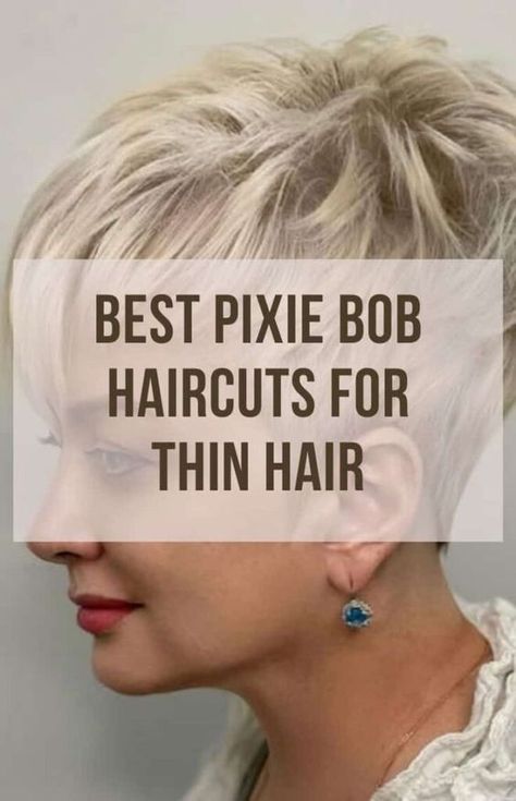 Short Hair Asymmetrical Pixie, Layered Pixie Bob For Fine Hair, Short Pixie Shag Haircuts For Fine Hair, Modern Pixie Haircut Fine Hair, Short Hair Styles Thinning Hair, Simple Pixie Haircut, Haircuts For Thinning Hair On Top, Short Cuts For Thinning Hair, Razor Pixie Haircut