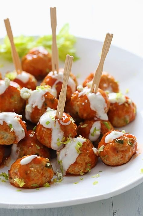 Appetizers Meatballs, Homemade Blue Cheese Dressing, Homemade Blue Cheese, Baked Chicken Meatballs, Baked Buffalo Chicken, Buffalo Chicken Meatballs, Blue Cheese Dressing, Party Appetizers, Chicken Meatballs