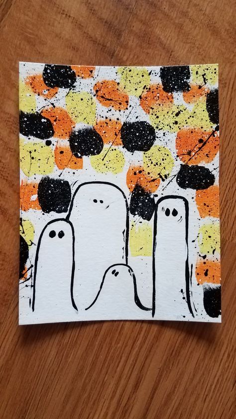 Easy Halloween Paintings For Kids, Halloween Cards Diy, Halloween Arts And Crafts, Pinterest Diy Crafts, Halloween Painting, Cool Coloring Pages, Easy Halloween, Canvas Crafts, Mail Art