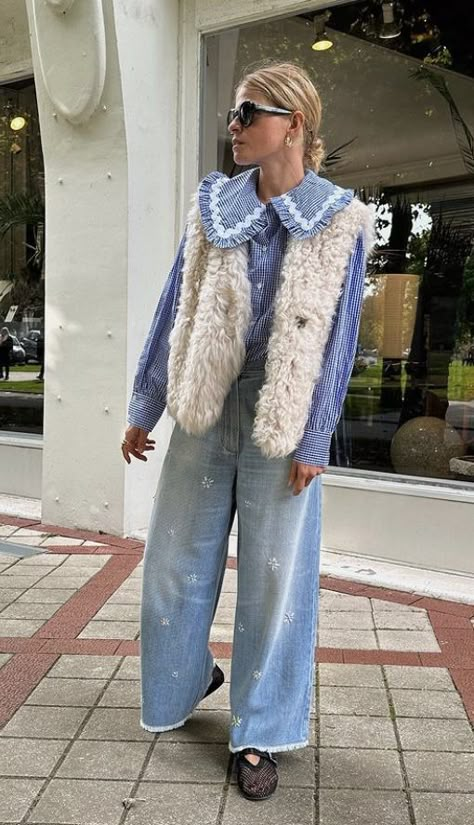 #BelgianStreetStyle
#AntwerpGirls
#FrenchGirls
#ParisiansInParis Vest And Shirt Outfit Women, Dress On Jeans, Shirt And Vest Outfit, 2024 Trends For Women, Dutch Outfits, Vest Shirt Outfit, Vest Over Shirt, Fur Vest Outfit Ideas, Vintage Vest Outfit