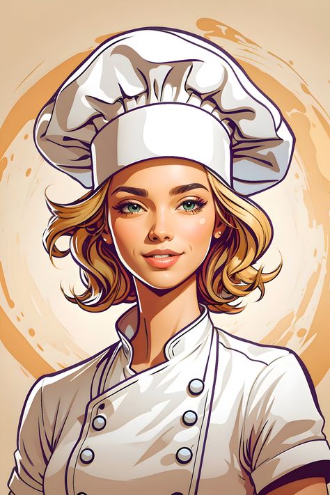 Female Chef Character Design, Chef Drawing Sketches, Cooking Caricature, Chef Drawing Girl, Girl Mechanic Character Design, Caricature Business Woman, Cartoon Chef, Digital Painting Photoshop, Vector Portrait Illustration