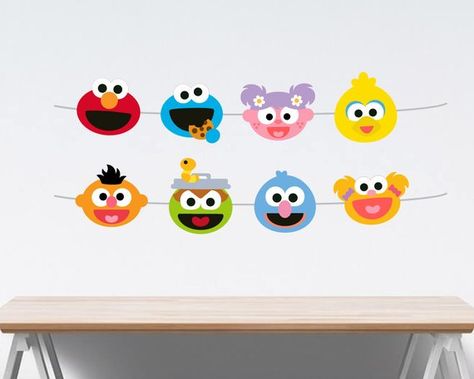 Sesame Street Party Decorations, Elmo Abby Oscar Birthday Party, Emoji Monsters Sesame Street Banner Garland, Printable Instant Download Party Emoji, Sesame Street Birthday Invitations, Sesame Street Invitations, Make Your Own Banner, Monster Invitations, Elmo Cookies, Street Banners, Cookie Monster Party, Elmo And Cookie Monster