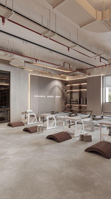 Pilates studio | Interior design :: Behance Yoga Interior Design, Pilates Studio Design Interiors, Yoga Studio Design Ideas, Studio Design Ideas, Pilates Yoga Studio, Yoga Studio Interior, Pilates Room, Modern Home Gym, Yoga Room Design