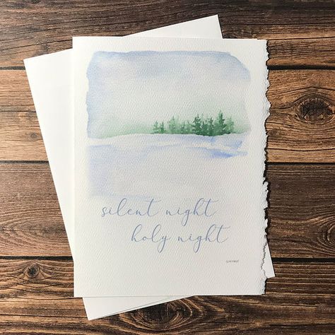 Winter Landscape Watercolor, Watercolor Christmas Card, Watercolor Angel, Simple Holiday Cards, Silent Night Holy Night, Christmas Presents For Kids, Textured Watercolor, Religious Christmas Cards, Watercolor Flowers Tutorial