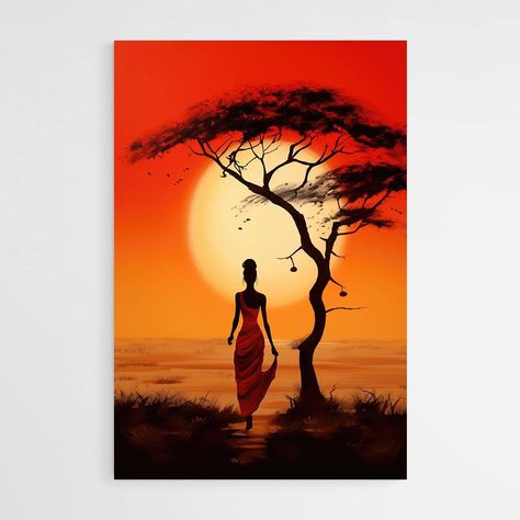 African Silhouette, African Drawings, Africa Painting, Africa Art Design, African American Wall Art, Nature Art Drawings, Afrique Art, African Paintings, Caribbean Art