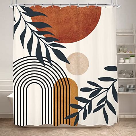 Mid Century Shower Curtain, Shower Curtain Modern, Curtain Modern, Geometric Shower Curtain, Boho Mid Century, Abstract Shower Curtain, Boho Shower Curtain, Small Showers, Geometric Fabric