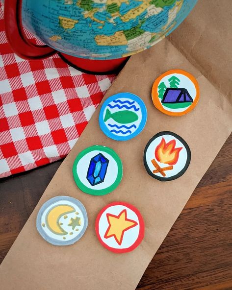 Summer Camp Badges, Camp Birthday Party Adult, Scout Themed Party, Camp Themed Birthday Party Adult, Camp Themed Crafts, Camping Vbs Theme, The Great Outdoors Theme, Summer Camp Decorations, Adult Summer Camp Theme Party