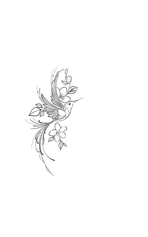 Humming Birds Tattoo Design, Black And White Hummingbird Tattoo, Small Black And White Tattoos, Hummingbird Tattoos For Women, Hummingbird Tattoo With Flowers, Hummingbird Flower Tattoos, Small Hummingbird Tattoo, Girly Tattoo, Snow Tattoo