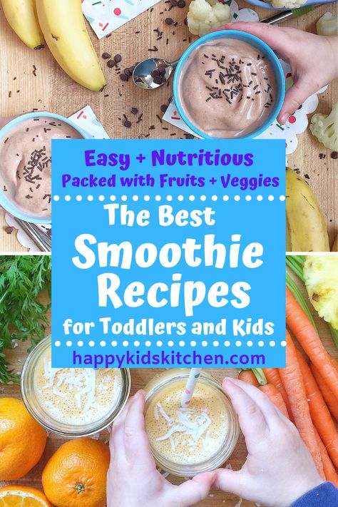 Smoothies are an easy way to get nutritious foods into breakfast or anytime of day. Making smoothies is also a great way to get kids involved in the kitchen and get fruits and veggies in their little bodies (and ours too!). However, if you aren't sure where to start or how to help your little ones enjoy smoothies, I've got all the info for you. Here is a guide to making the Best Smoothie Recipes for Kids. Toddler Smoothie Recipes, Smoothie For Kids, Healthy Morning Smoothies, Kid Friendly Smoothies, Fiber Smoothie, Baby Smoothies, Smoothie Recipies, Toddler Smoothies, Making Smoothies