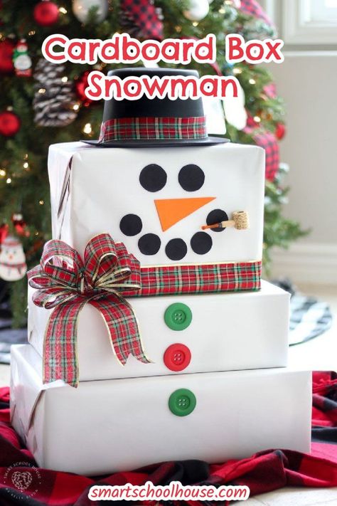 Make Christmas magical for your kids! Use all of those extra boxes you might get from Amazon and create this super EASY and super CUTE cardboard snowman from Smart School House. All you need is three boxes, but you can use four if you like. Plus, a few items to decorate and create the snowman look on your wrapped boxes. Unique Gift Wrapping Christmas, Box Snowman, Christmas Wrapping Diy, Unique Gift Wrapping, Christmas Gift Box, Christmas Gift Wrapping, Xmas Crafts, Christmas Wrapping