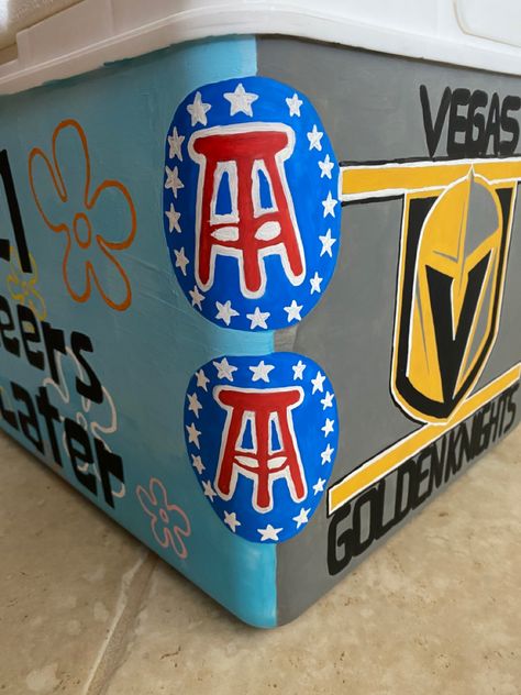 Painting Cooler Ideas, Nashville Cooler, Painted Coolers For Guys, Frat Formal Coolers, Ato Cooler, Frat Banner, Cooler Painting Ideas, Frat Coolers Ideas, Hand Painted Coolers